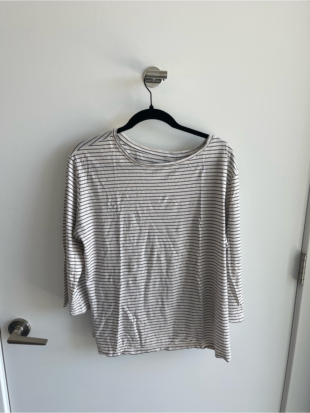 MM Lafleur Striped Long Sleeve Crewneck Top - White with Black Stripes